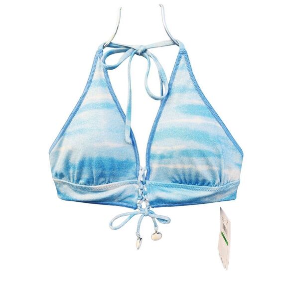 Becca Rebecca Virtue Halter Bikini Swim Top Ice Blue Shimmer Shells Lurex Size L - Picture 4 of 10